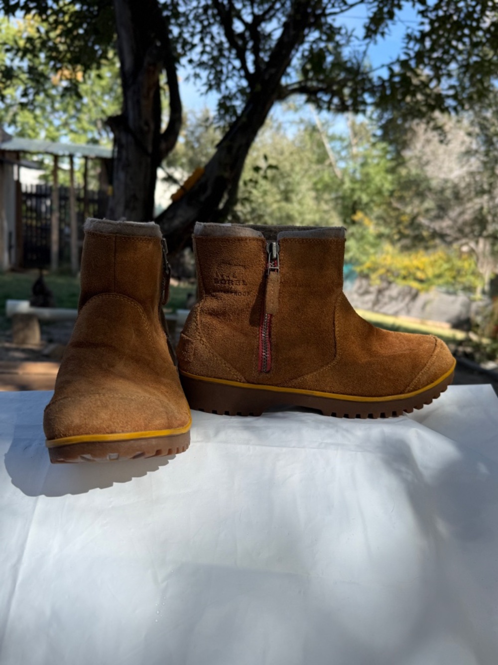 Sorel Meadow Zip Waterproof Boot in the "Elk" brown suede